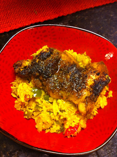 Adobo Chicken with Seasoned Yellow “Rice”