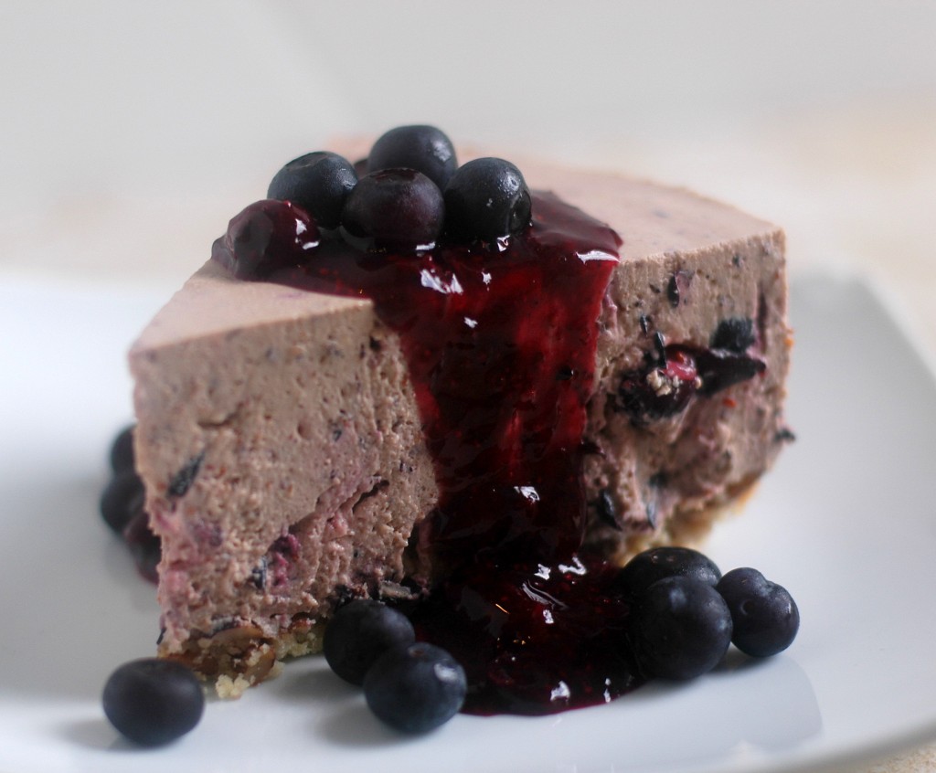 Almost No-Bake Blueberry Cheesecake with “Pretzel” Crust